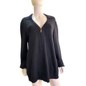 St. John Sport Cardigan Navy Wool Blend Zip-Up Sweater L Office Workwear EUC